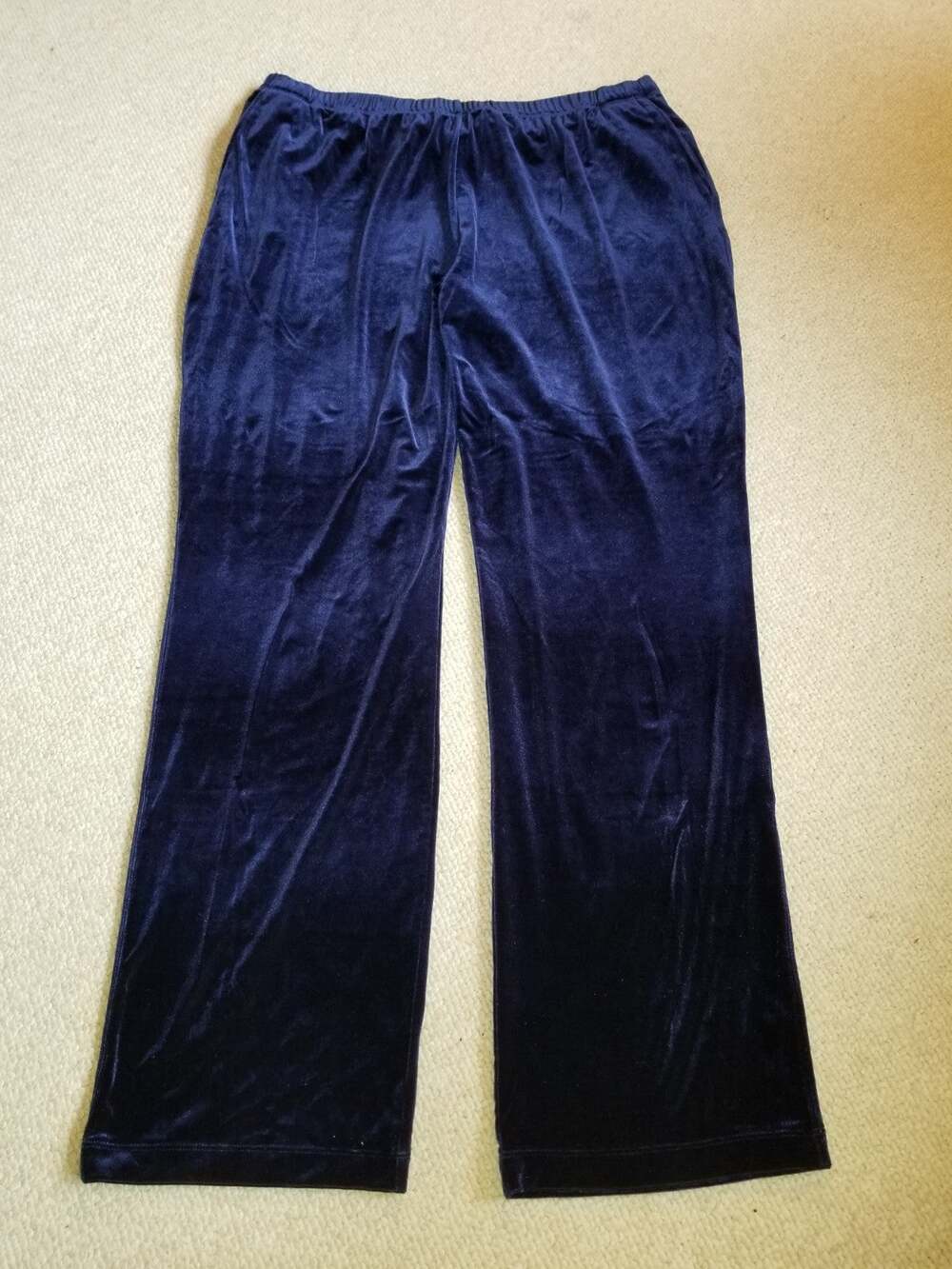 Womens Pants-LANDS' END-navy velvet stretch elastic waist pull on straight-XL